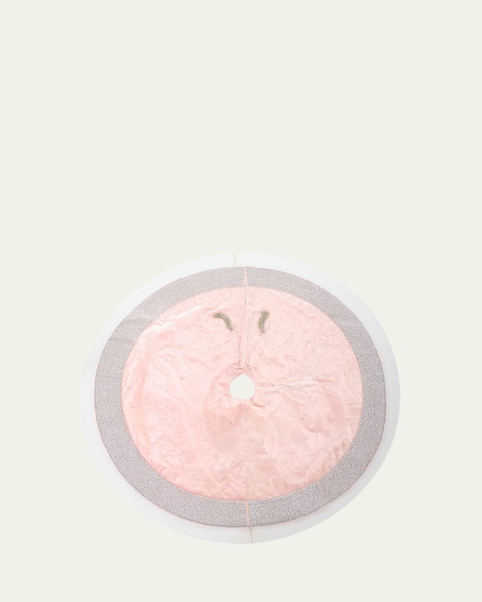 Pink with Beaded Pearl Border Tree Skirt, 60"